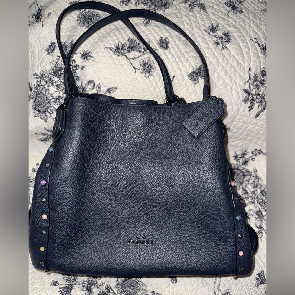 Coach Edie Blue/black western rare stones and studs on side